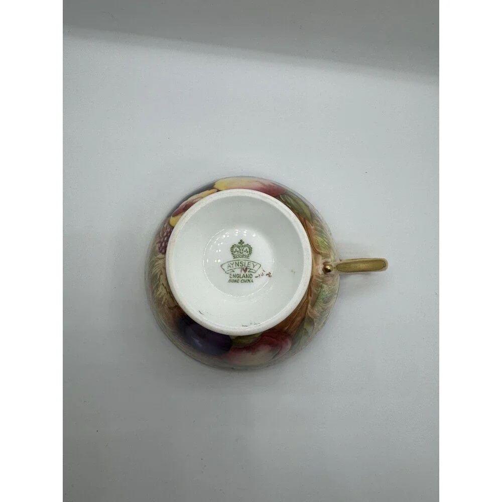 Aynsley England Bone China Fruit Tea Cup & Saucer Set, Green/Gold, 2-Piece